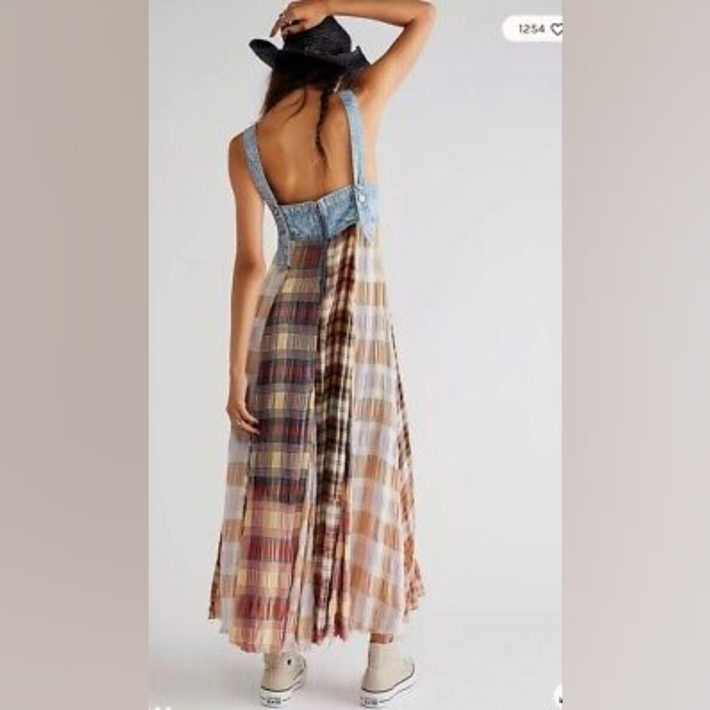 Free People Plaid Maxi Dress - Blue and Brown - Picture 3 of 16